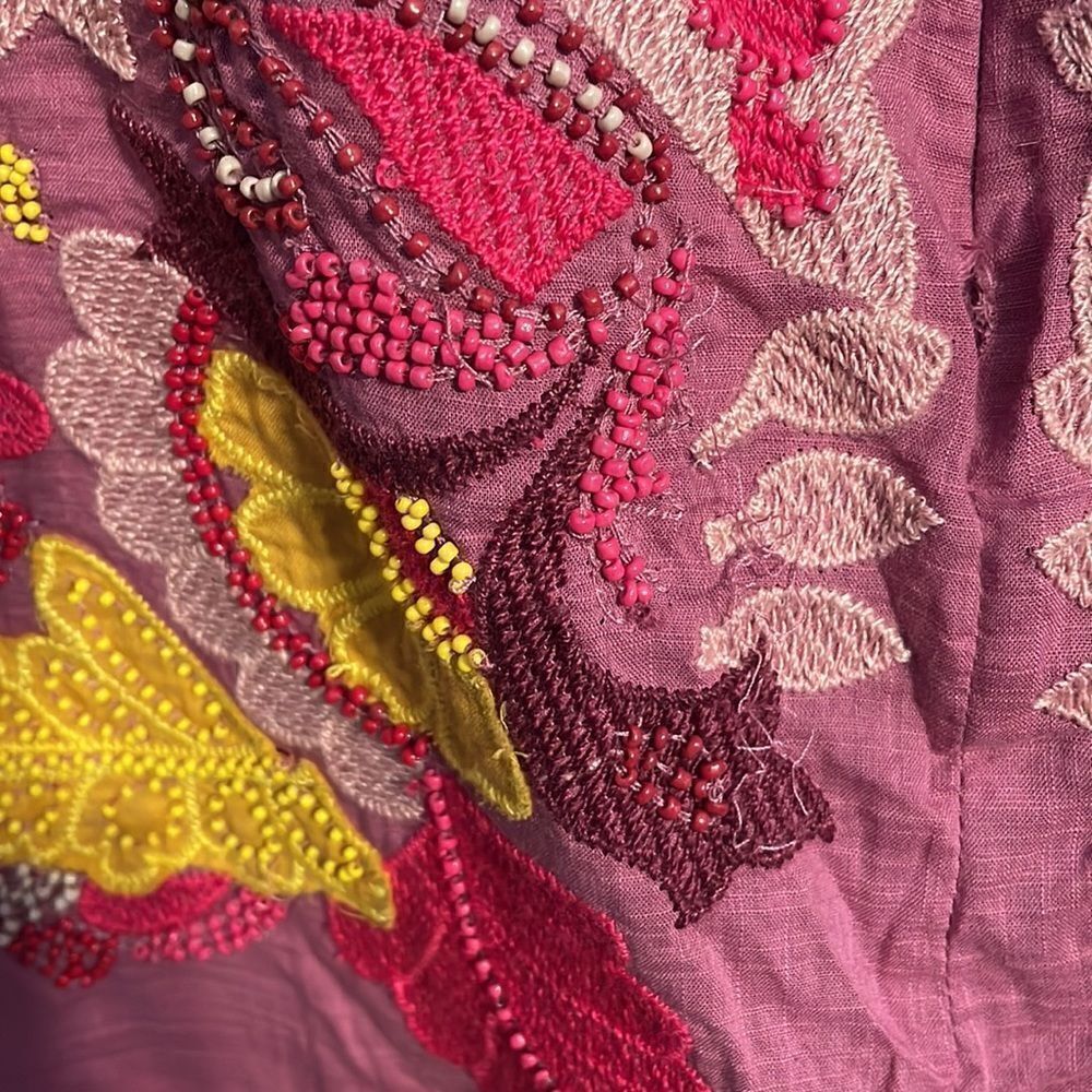 Anthropologie Maeve Embroidered Beaded Mini Dress Pink - Picture 9 of 11